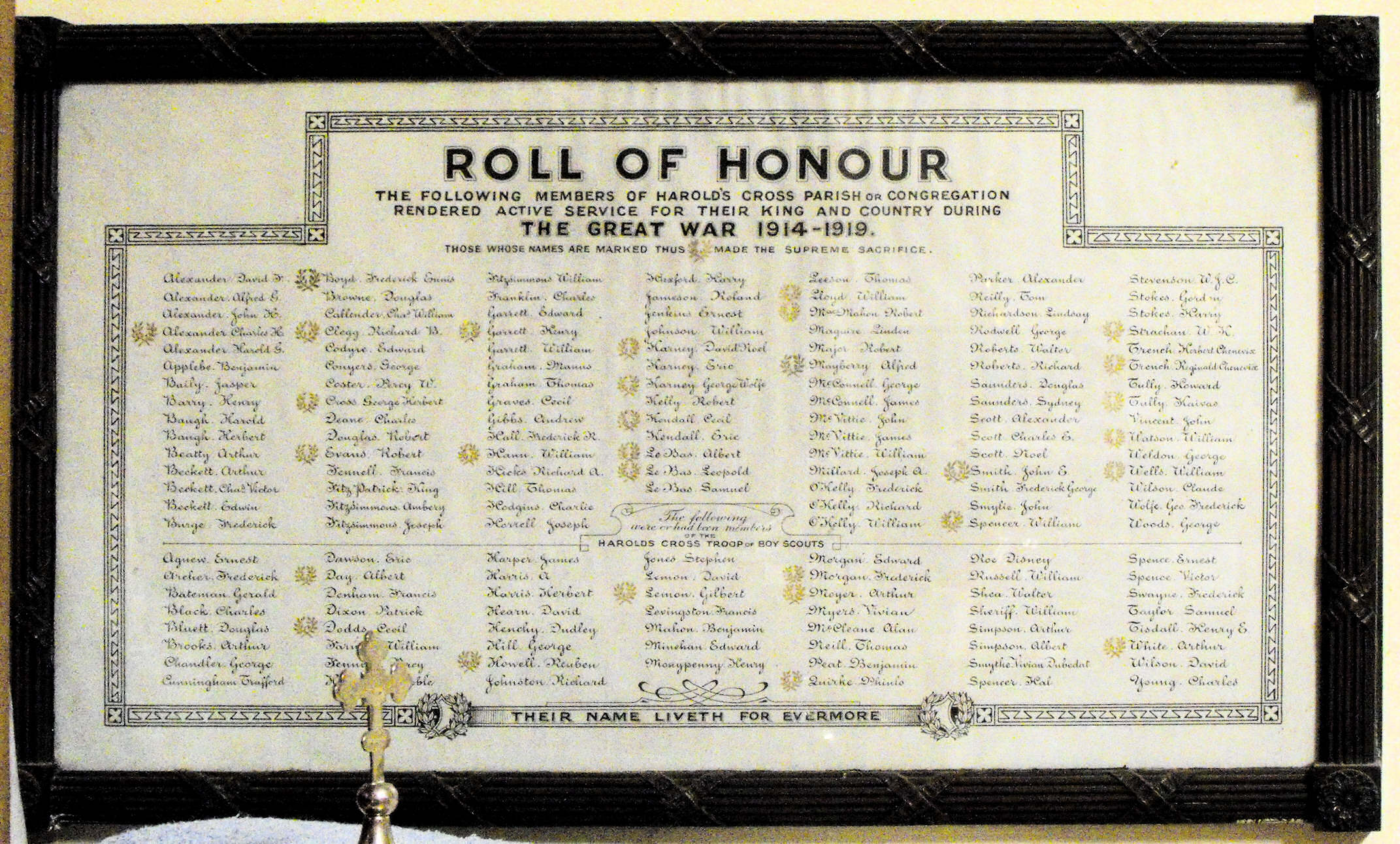 Harold’s Cross WW I Roll of Honour · Memorial Stone