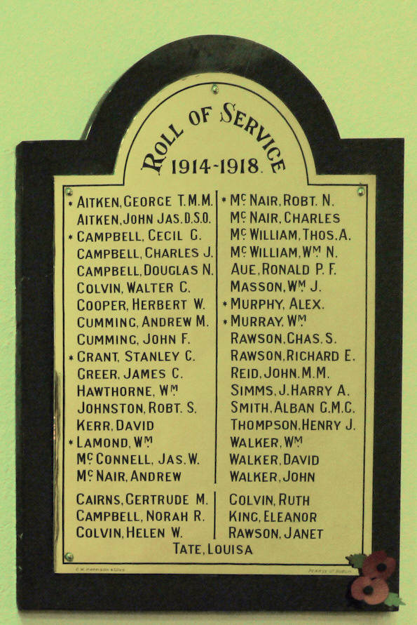 Sandymount Presbyterian Great War Roll of Honour · Memorial Stone