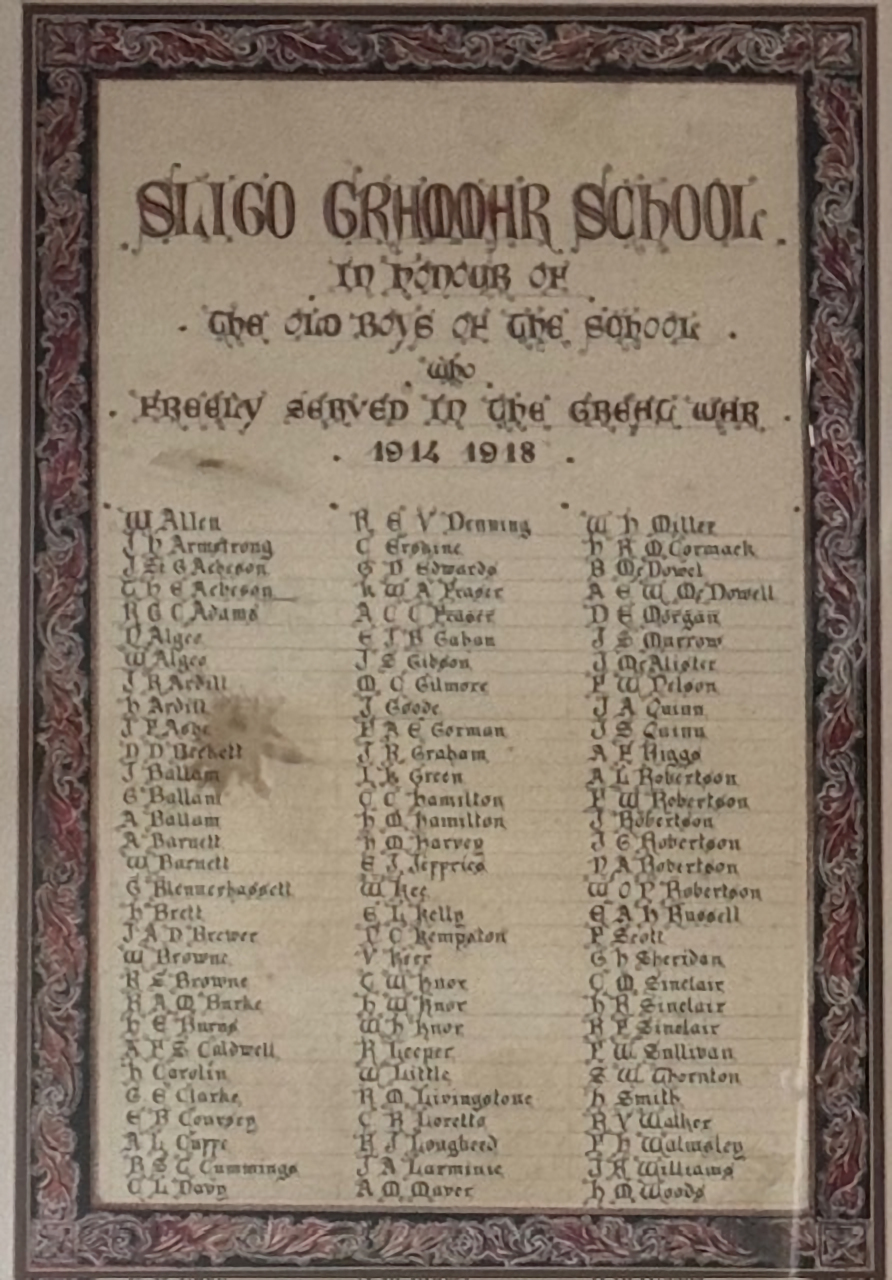 Sligo Grammar School WW I Roll of Honour #1556a · Memorial Stone