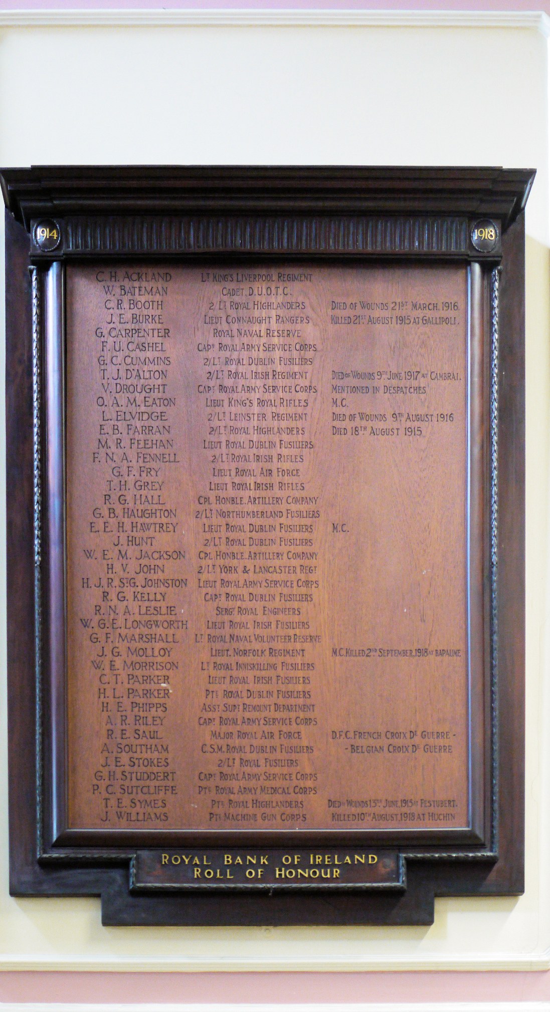 Royal Bank of Ireland Great War Memorial · Memorial Stone